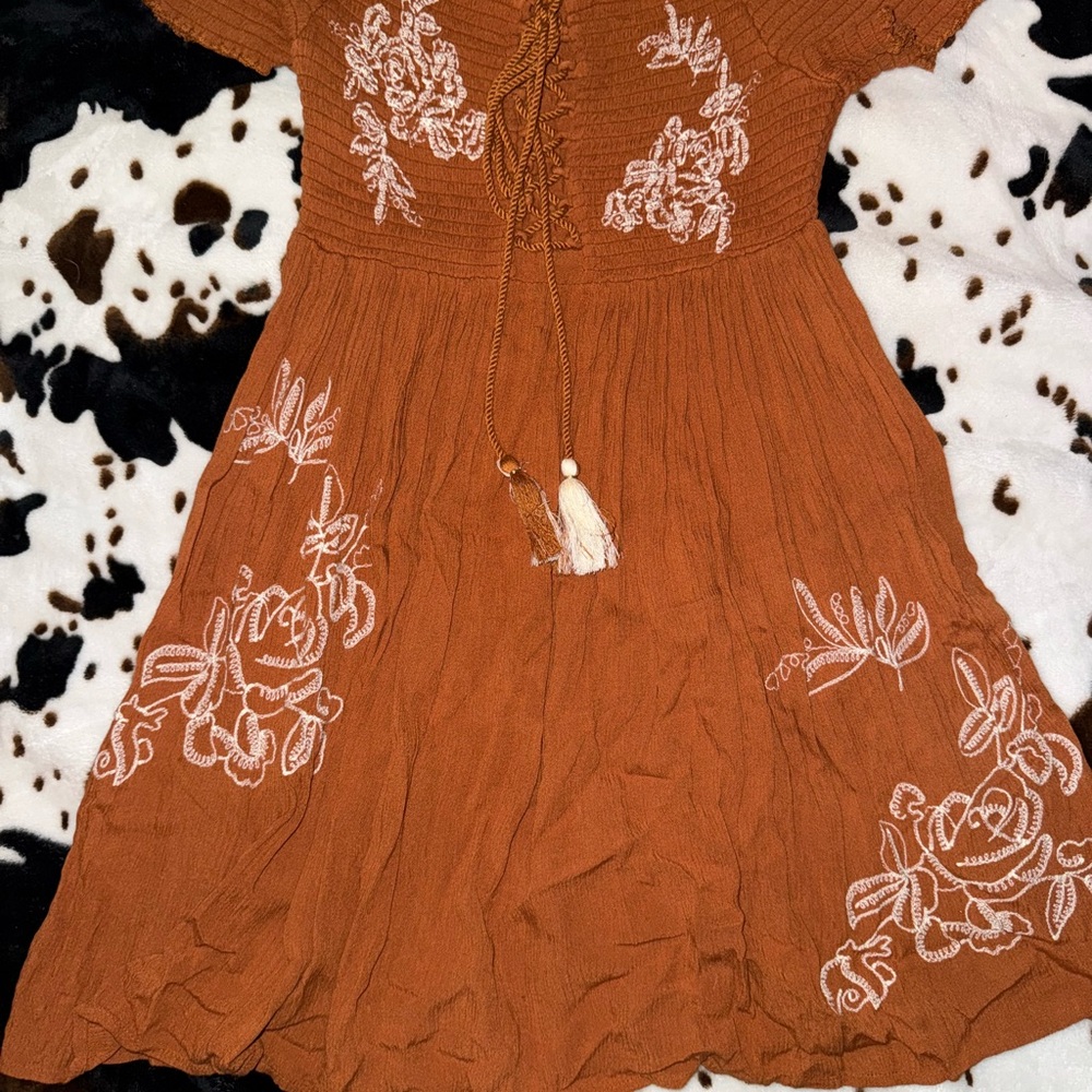 Shyanne Terracotta Dress with Embroidery
